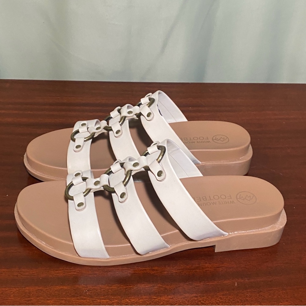 White Mountain Koala Leather Minimalist Slide Sandals in Eggshell Women’s 7.5